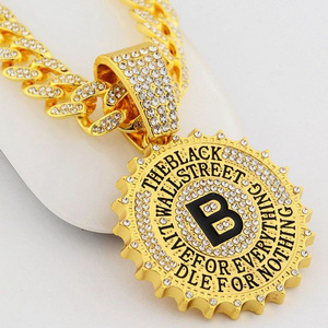 Hip hop full diamond letter B round brand pendant personality necklace Cuban chain