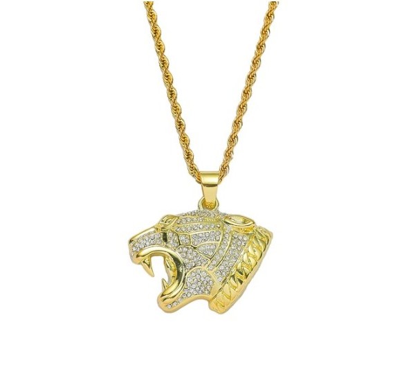 Factory direct hot selling HIPHOP Jewelry Leopard Head Pendant Necklace