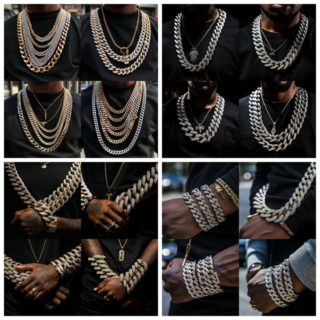 Hip Hop Jewelry Supplier Directly Wholesale Cuban Necklace Iced Out Silver Gold Diamond Miami Cuban Link Chain for Men Women