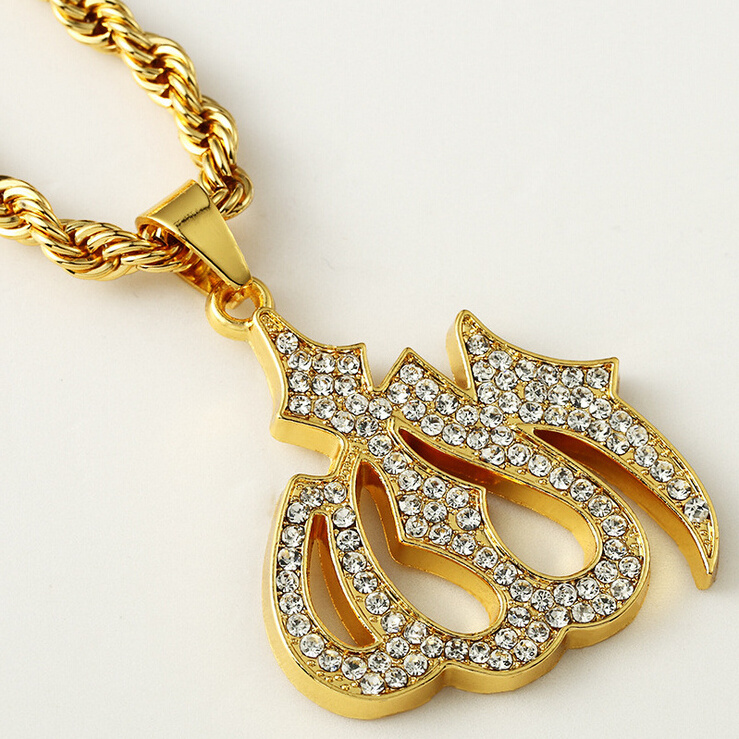 Hiphop Shiny Gold Allah Pendant Necklace For Men