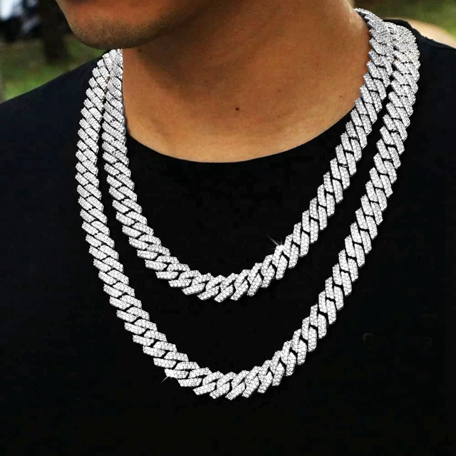 Hip Hop Jewelry Supplier Directly Wholesale Cuban Necklace Iced Out Silver Gold Diamond Miami Cuban Link Chain for Men Women