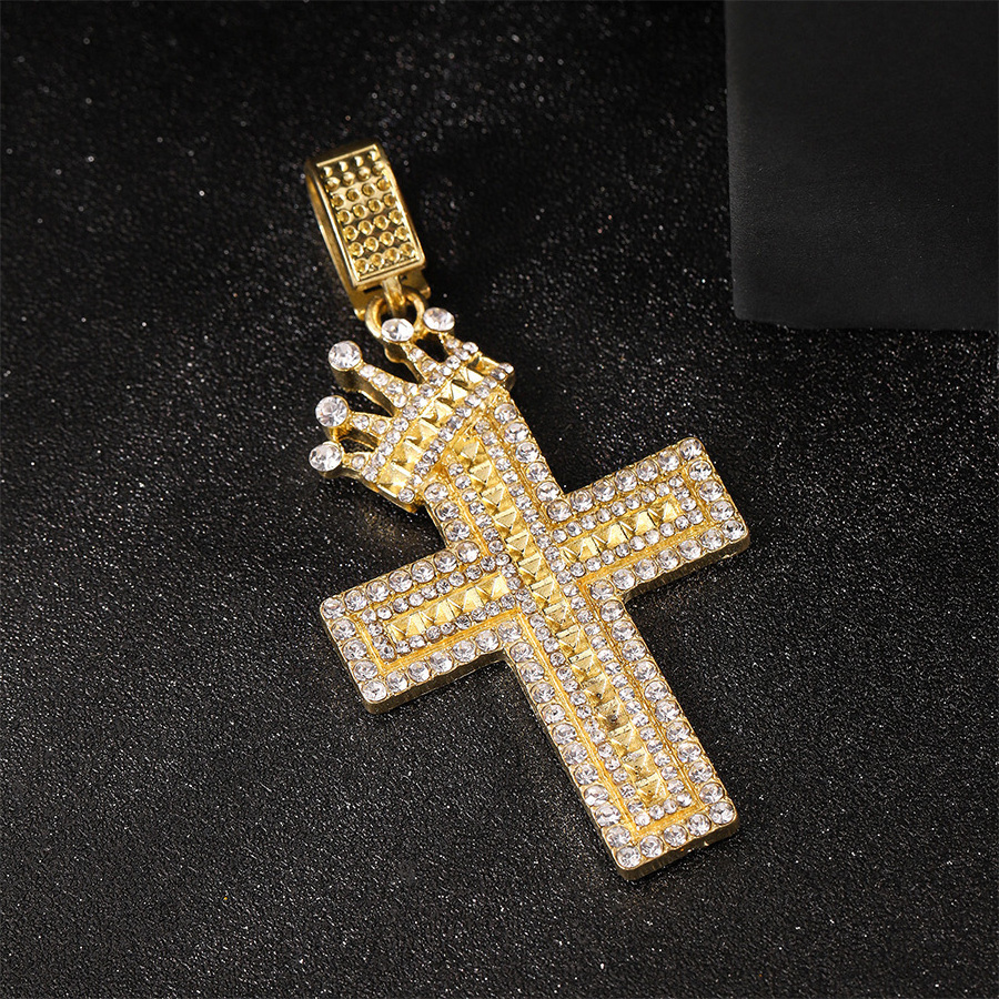 New Crown Cross Pendant Square And Round Zircon Necklace Vintage Personalized Men's And Women's Hip Hop Jewelry