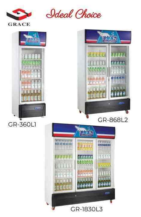 Supermarket Commercial Refrigerator Equipment 3 Glass Door Upright Chiller Freezer