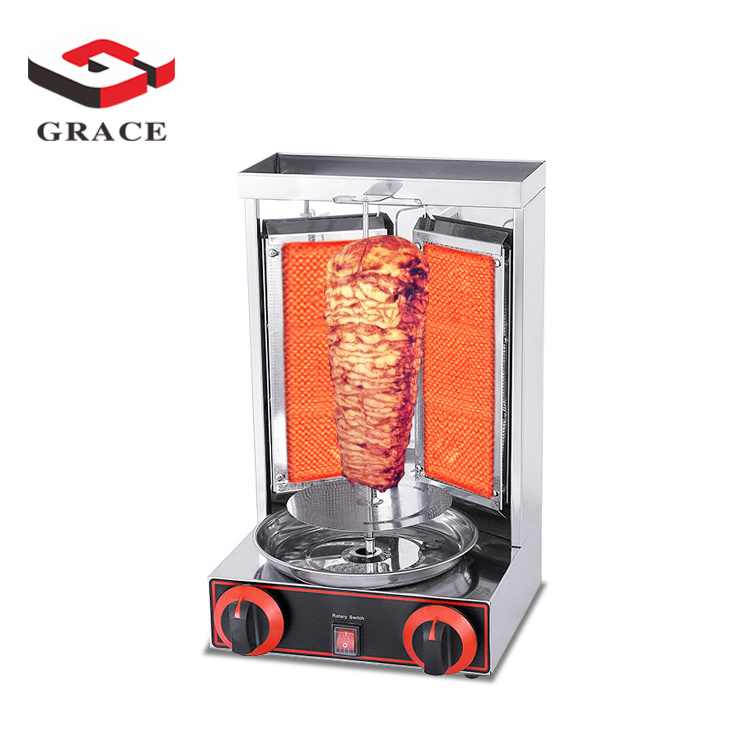 GRACE New Product Gyro Grill with 2 Burner Vertical Broiler for Commercial Sale Mini Shawarma Doner Kebab Machine