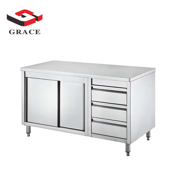 Stainless Steel Work Table Kitchen Cabinet Sliding Door Operating Table Commercial Storage Cabinet