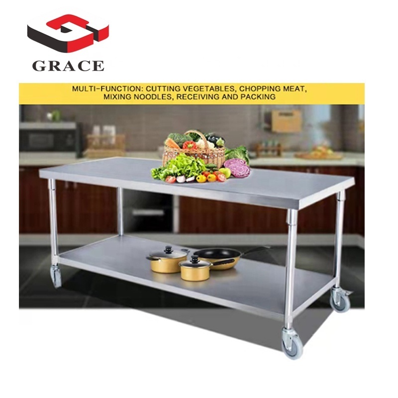 Grace Hotel Kitchen Equipment Stainless Steel Work Table Kitchen Work Bench Table with Wheel