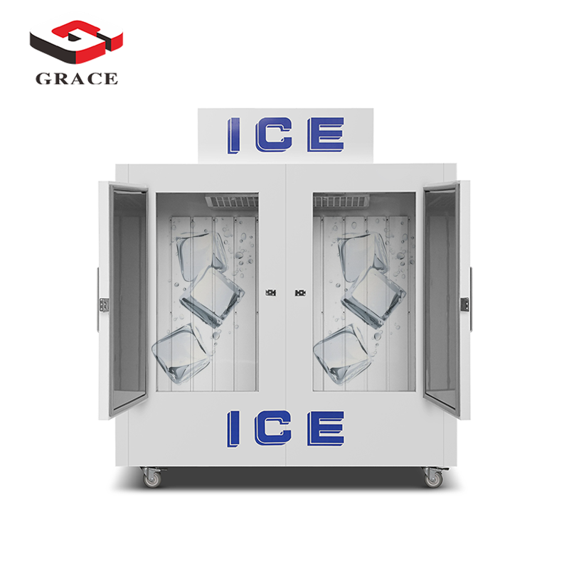 Grace bag ice storage bin Indoor outdoor Ice Merchandiser , ice shop equipment with Slant Front - Auto Defrost