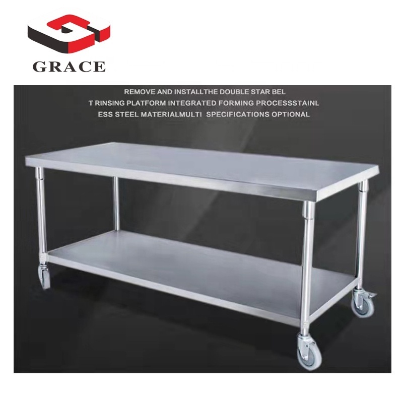 Grace Hotel Kitchen Equipment Stainless Steel Work Table Kitchen Work Bench Table with Wheel