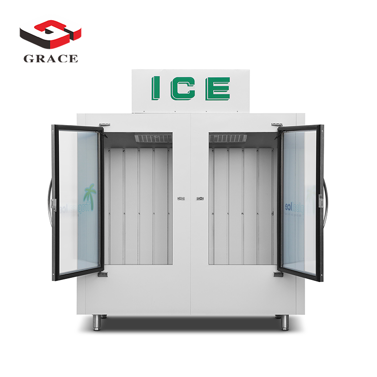 Grace bag ice storage bin Indoor outdoor Ice Merchandiser , ice shop equipment with Slant Front - Auto Defrost