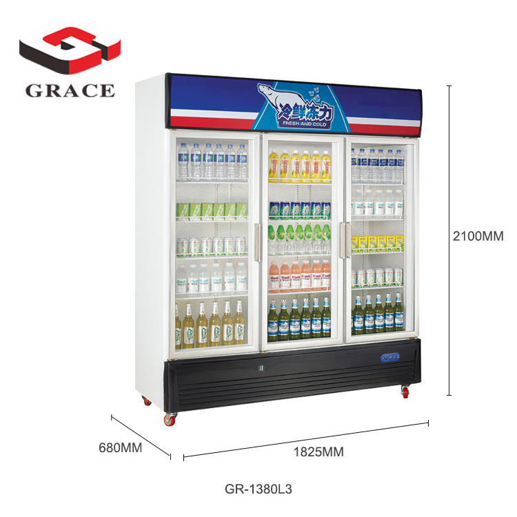 Supermarket Commercial Refrigerator Equipment 3 Glass Door Upright Chiller Freezer