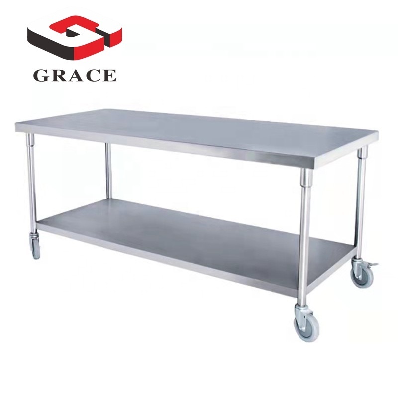 Grace Hotel Kitchen Equipment Stainless Steel Work Table Kitchen Work Bench Table with Wheel