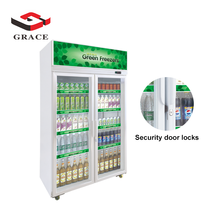 Grace Commercial Freestanding Upright drink Freezer Display Beverage cola Cooler Refrigerator Showcase Glass Door