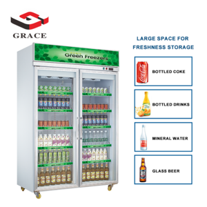 Grace Commercial Freestanding Upright drink Freezer Display Beverage cola Cooler Refrigerator Showcase Glass Door