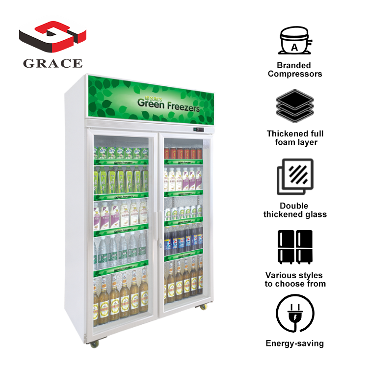 Grace Commercial Freestanding Upright drink Freezer Display Beverage cola Cooler Refrigerator Showcase Glass Door