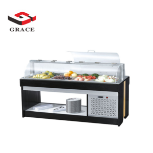 High-Quality Commercial Refrigerated Salad Bar Counter with Stainless Steel Display & Saladette Top