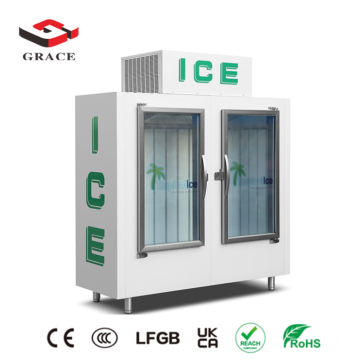 Grace Outdoor Solid Door Ice Merchandiser -18 Degrees Celsius Fan cooling 100bags Ice Bagged Storage Bin