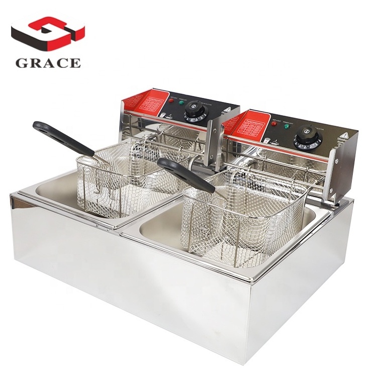 GRACE Commercial Double Fryer KFC Potato Chips Table Top Electric Deep Fryer for Restaurant