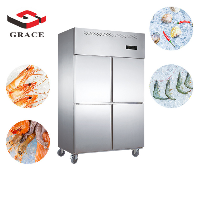 NEW Release  4 Door Stainless Steel with Handle Vertical Upright Deep Freezer and Commercial Refrigerator