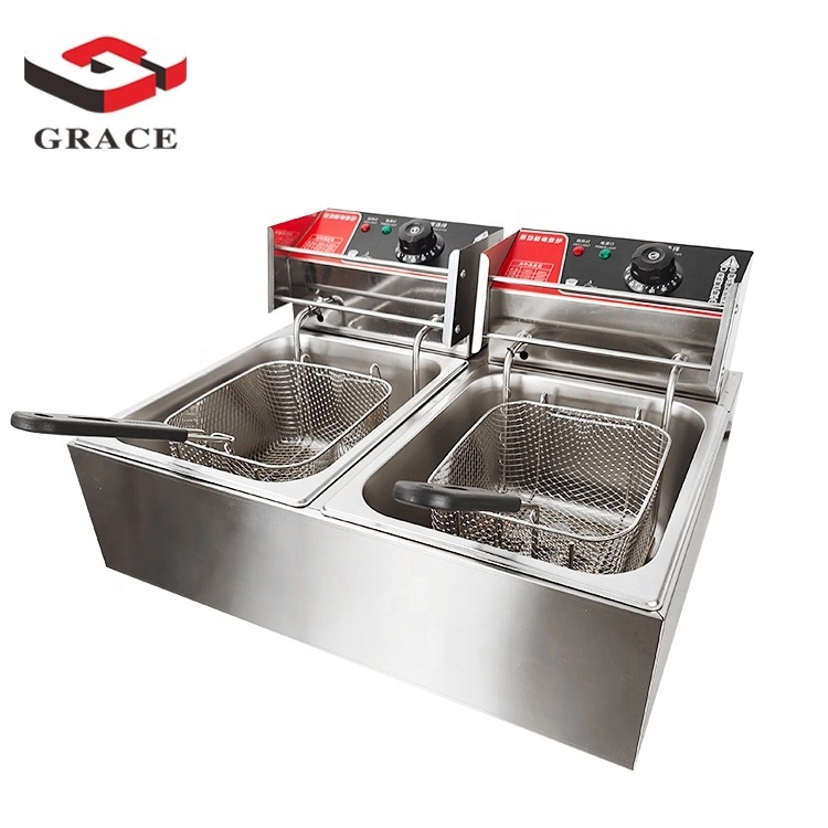 GRACE Commercial Double Fryer KFC Potato Chips Table Top Electric Deep Fryer for Restaurant