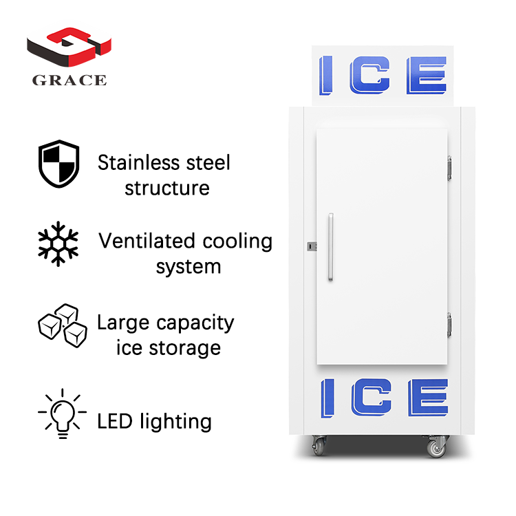 Grace Outdoor Solid Door Ice Merchandiser -18 Degrees Celsius Fan cooling 100bags Ice Bagged Storage Bin