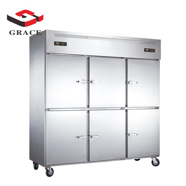 Grace Supermarket Restaurant Kitchen Fresh Food Stainless Steel Commercial Refrigerators and Freezers 6 Door Upright