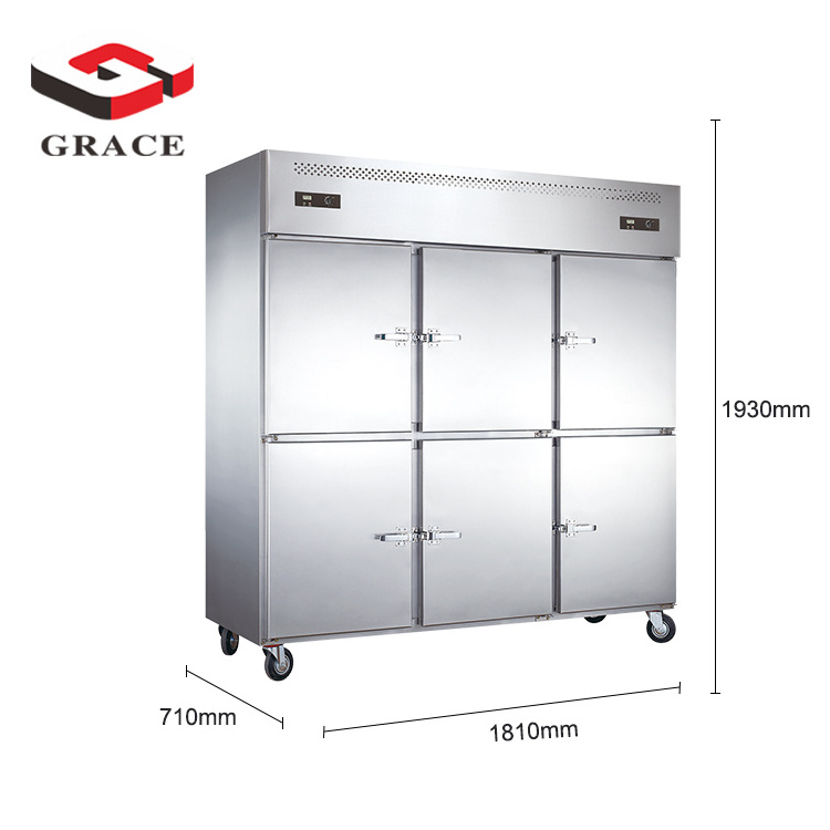 Grace Supermarket Restaurant Kitchen Fresh Food Stainless Steel Commercial Refrigerators and Freezers 6 Door Upright