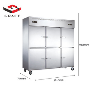 Grace Supermarket Restaurant Kitchen Fresh Food Stainless Steel Commercial Refrigerators and Freezers 6 Door Upright