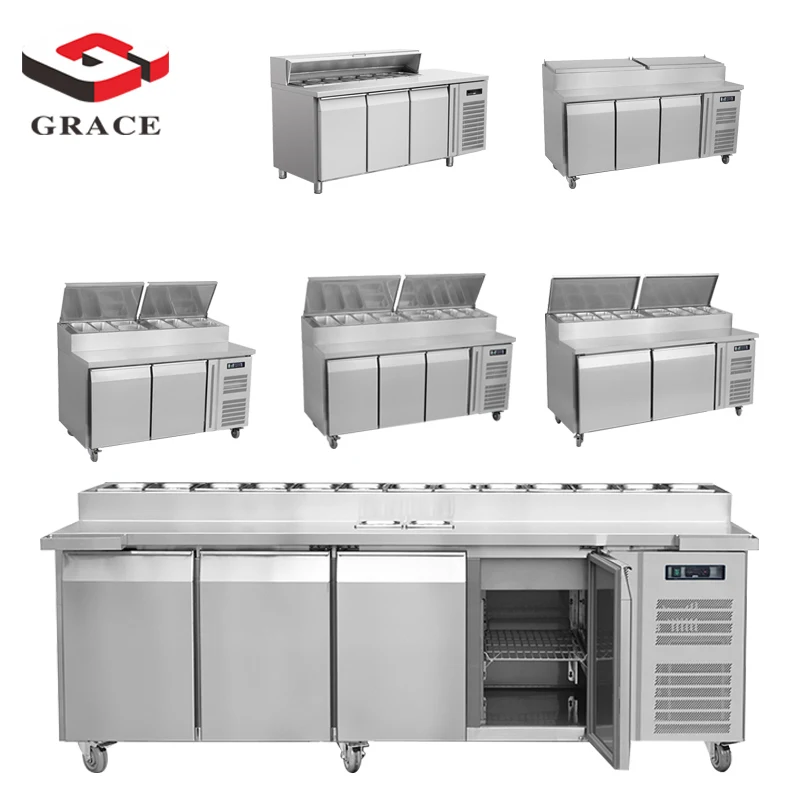 High-Quality Commercial Refrigerated Salad Bar Counter with Stainless Steel Display & Saladette Top