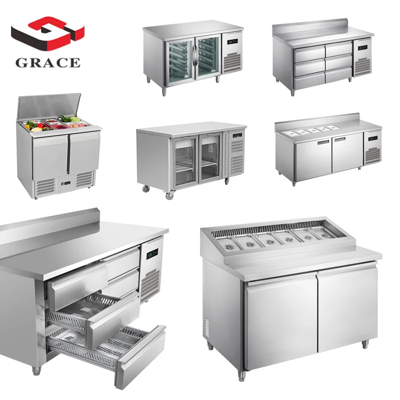 High-Quality Commercial Refrigerated Salad Bar Counter with Stainless Steel Display & Saladette Top