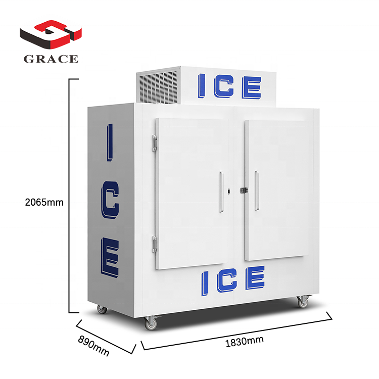 Grace Outdoor Solid Door Ice Merchandiser -18 Degrees Celsius Fan cooling 100bags Ice Bagged Storage Bin