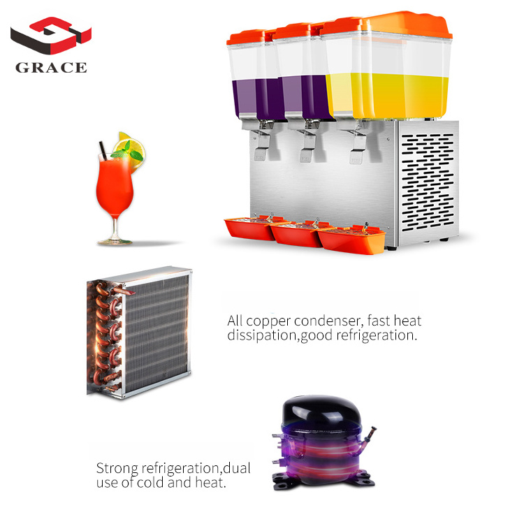 Commercial restaurant supplies Automatic 3tanks electric juicer dispenser cold hot mixed fruit beverage drink machine equipment