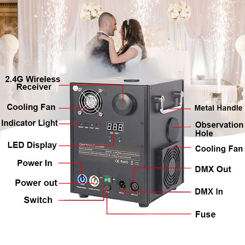 Igracelite 650w DMX Control Wireless Stage Fireworks Pyro Cold Sparkler Machine