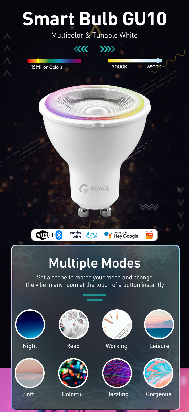 Gu10 4.5w Smart Tuya app remote control Wifi Led Light Bulb RGB CCT Color Alexa Google Home Voice assistant Light Bulb