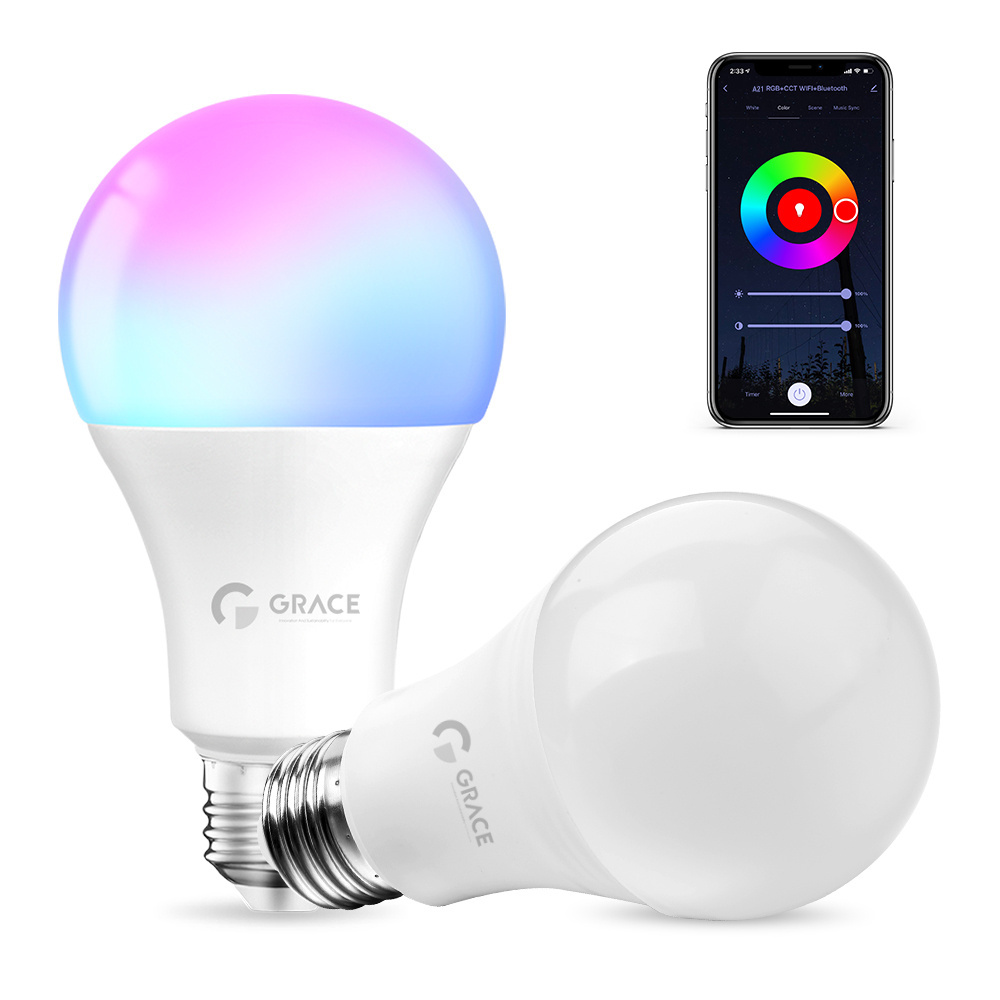 Factory Directly Wifi Led Bulbs Matter Smart Home 9W RGB Led Smart Lights E26 A19 LED Light Bulbs Support Alexa and Google Voice