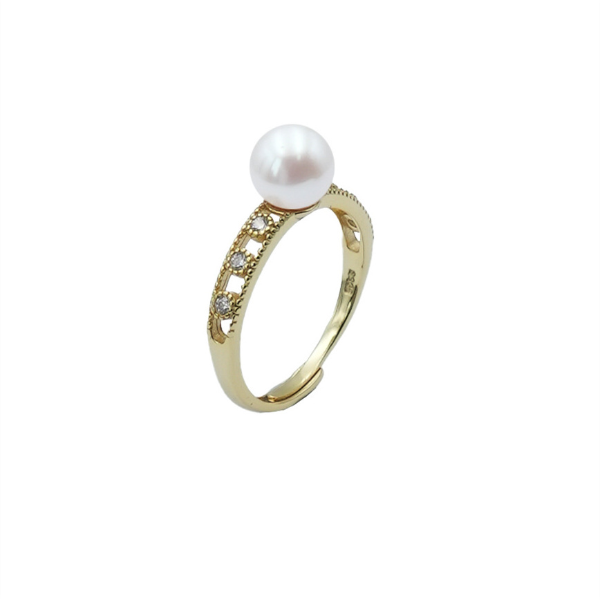 Sea Pearl Medieval Style Engagement Ring Shimmering 925 Silver Hollow Open Ring