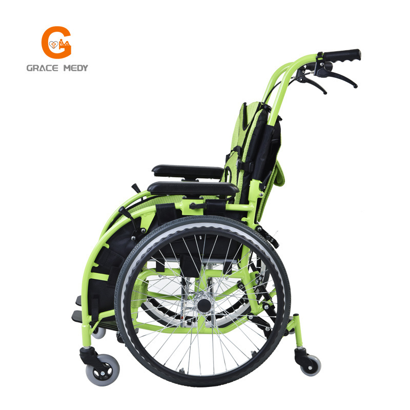 Green Color Foldable portable Lightweight Children Rehabilitation Manual Wheelchair