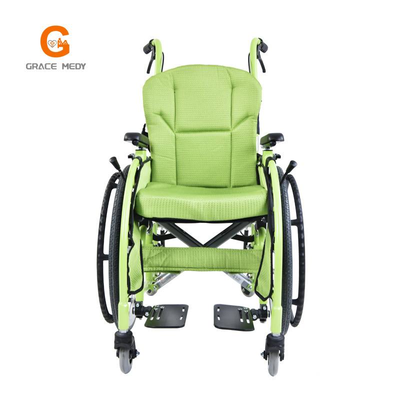 Green Color Foldable portable Lightweight Children Rehabilitation Manual Wheelchair