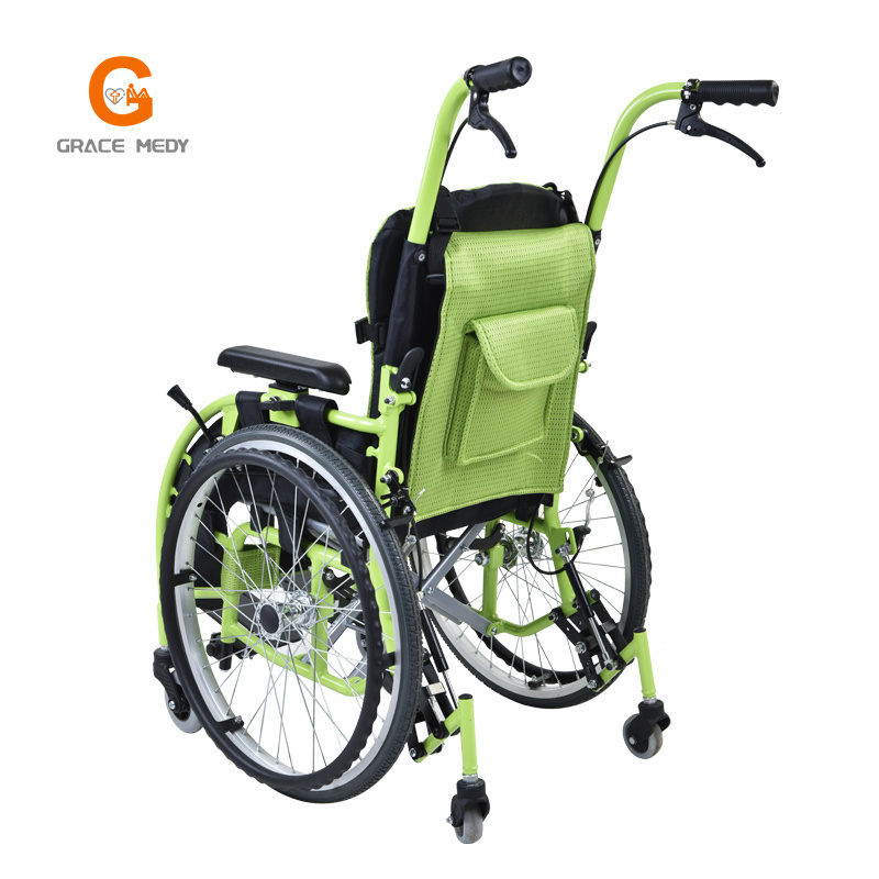 Green Color Foldable portable Lightweight Children Rehabilitation Manual Wheelchair