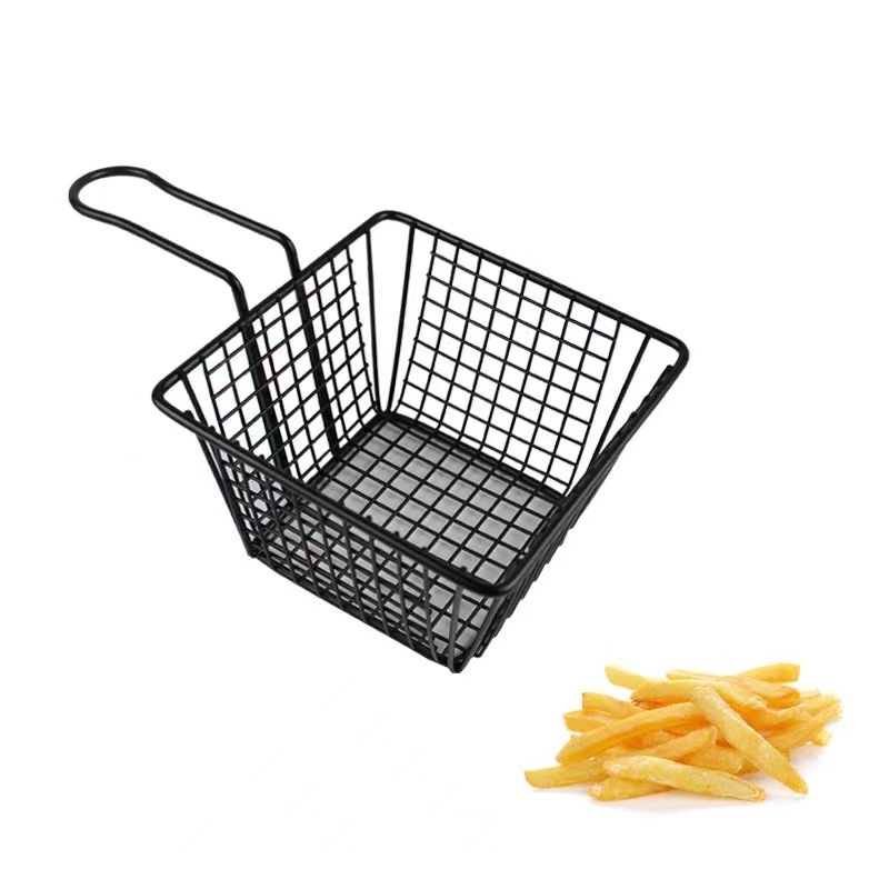 Metal Wire Mini Fry Serving Basket for Deep Fat Fryer French Fries Holder With Condiment Stand Oil Filter