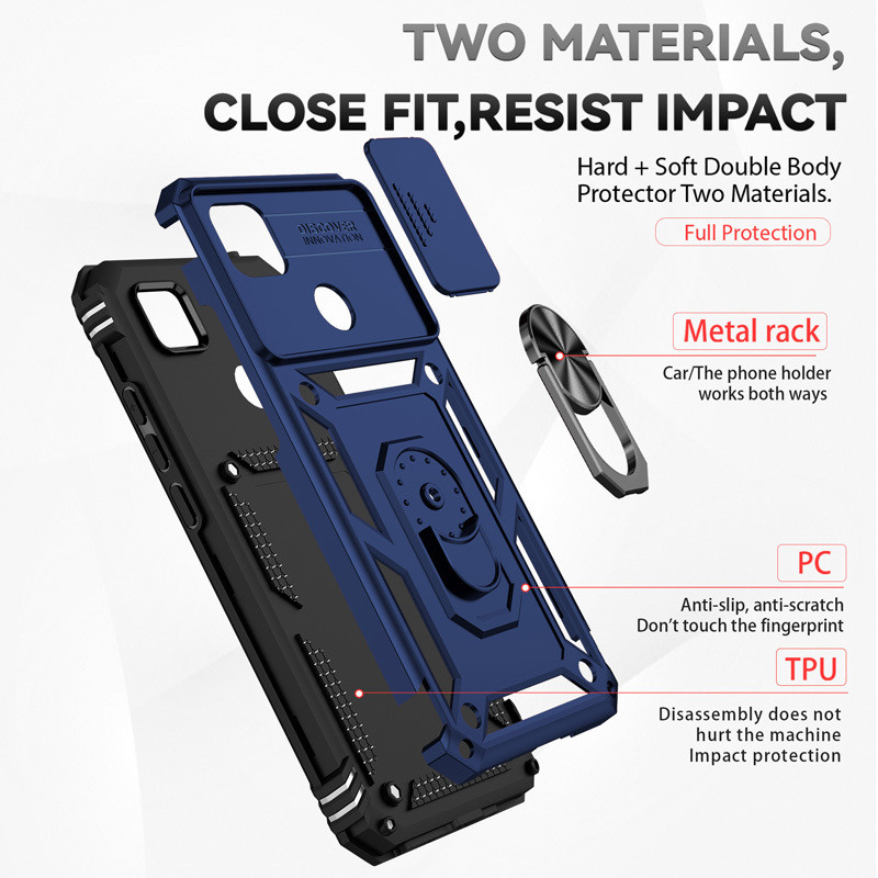 Magnetic Ring Bracket Shockproof Rugged Armor Cover for Redmi 10A 9C Hard PC Cover with 360 Finger Ring Stand