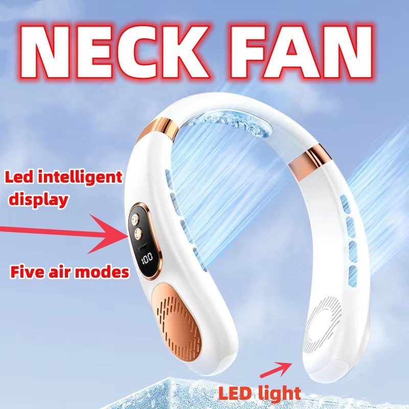 Best Seller Fifth Gear Wholesale Wearable Hanging Portable Bladeless Neck Fan with Light Rechargeable Cooling