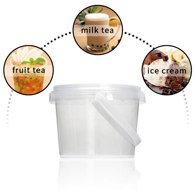 Custom Plastic Bucket Food Grade Sealed With Lid 300ml 500ml 1000ml Fruit Yogurt Milk Tea Packing Bucket With Lid