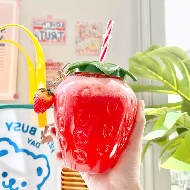 500Ml Party Milk Tea Sippy Beverage Juice Plastic Drink Kawaii Strawberry Cup