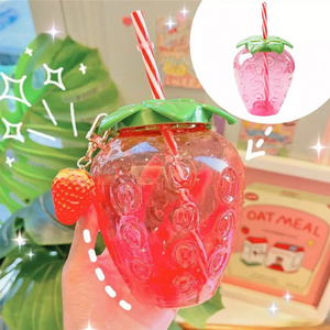 500Ml Party Milk Tea Sippy Beverage Juice Plastic Drink Kawaii Strawberry Cup