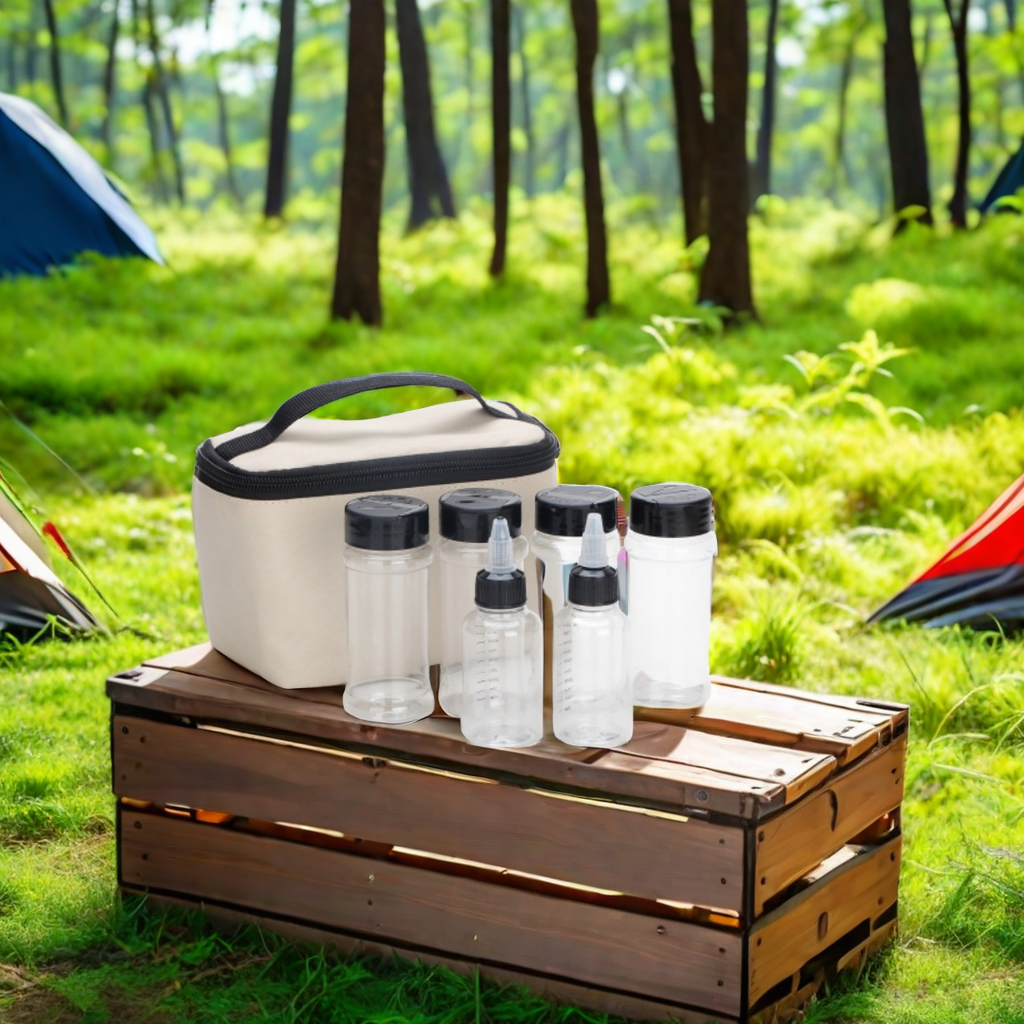 Camping Portable Spice Set with 6 Spice Containers Pepper & Salt Spice Shakers Storage Bag for Outdoor Travel Camping BBQ Picnic