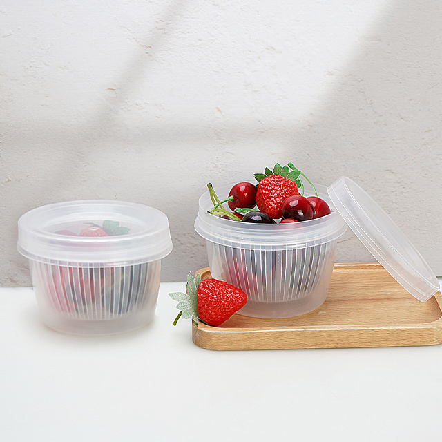 Portable Round Plastic Ginger Garlic Sealed Fresh Container Home Food Storage Drain Box 360ml