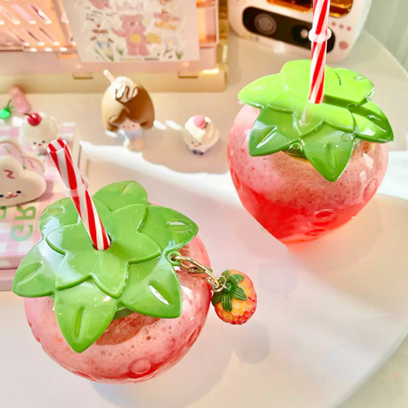 500Ml Party Milk Tea Sippy Beverage Juice Plastic Drink Kawaii Strawberry Cup