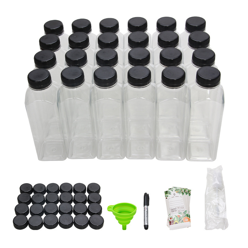 Hot Selling 16 Oz Disposable Clear Food Grade Pet Plastic Square Juice 500Ml Beverage Bottle With Tamper Proof Cap