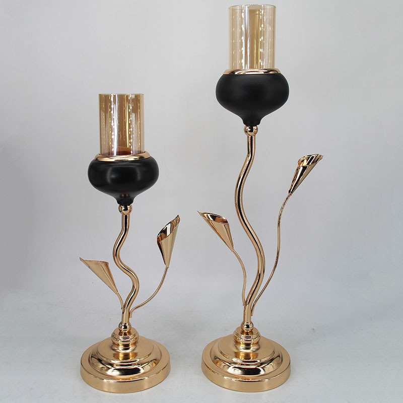 Good Quality Gold Metal Flower Shape Candle Holder With Clear Glass Candle Holders For Party Decoration