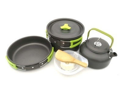 Nonstick Lightweight Pots Pans with Mesh Set Bag Camping Cooking Set Cookware Mess Kit